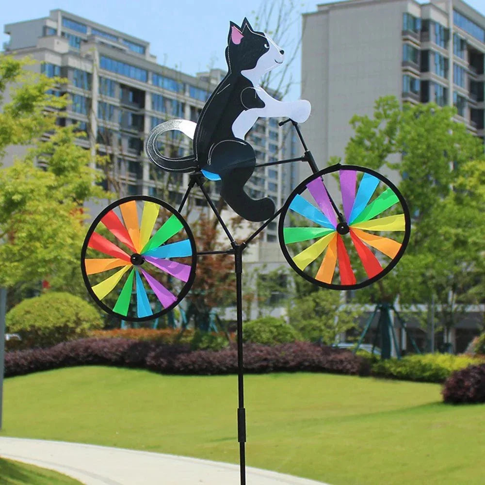 Garden Stake Cat Windmill Hand-Painted Weatherproof Resin & Metal