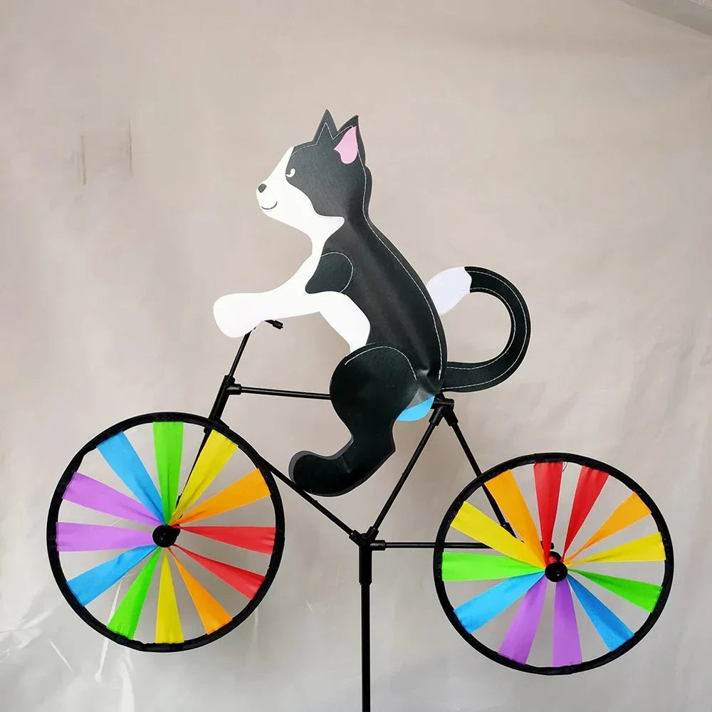 Garden Stake Cat Windmill Hand-Painted Weatherproof Resin & Metal