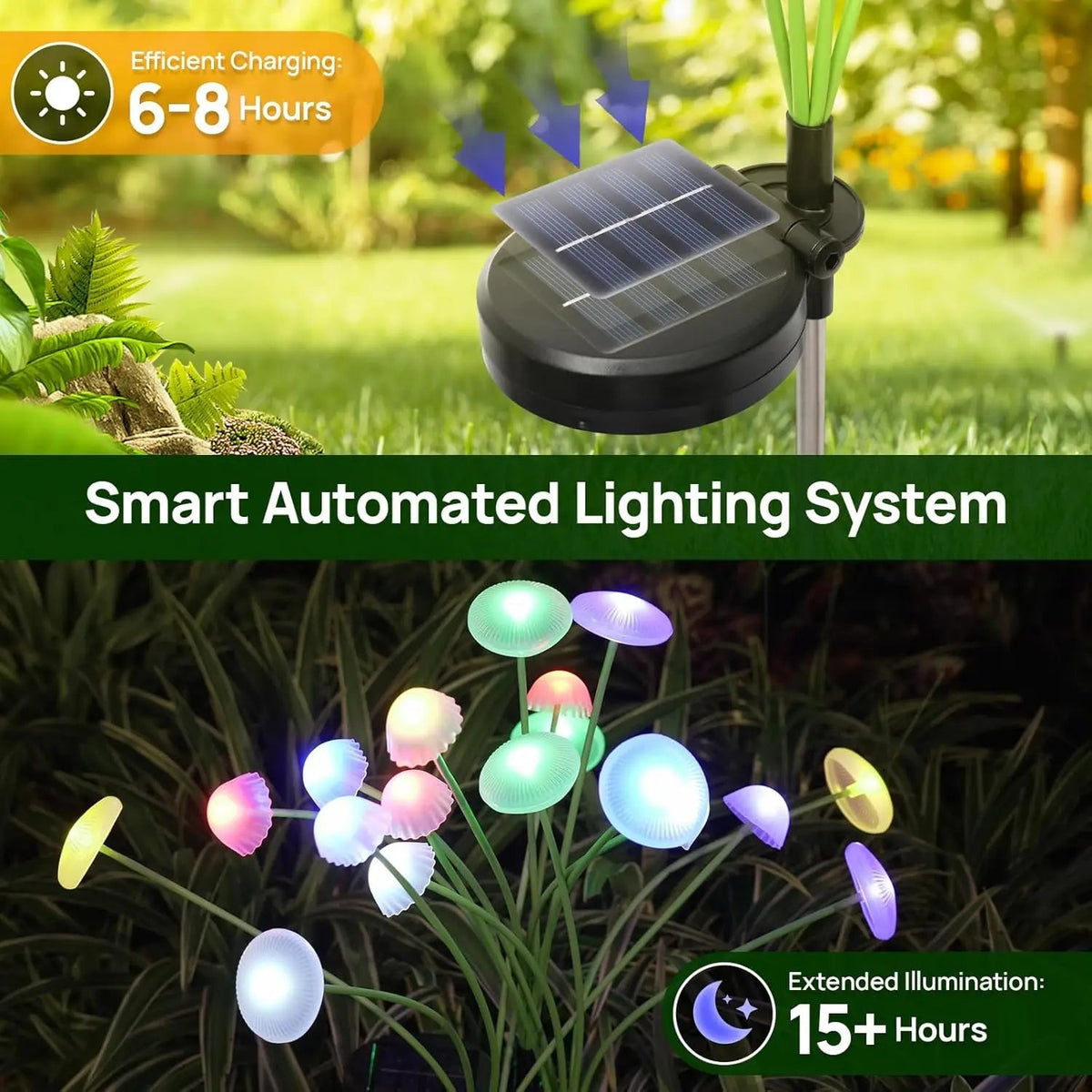 Garden Stake Lights Solar Mushroom LEDs Set of 2