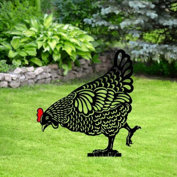 Garden Stake Set Five Chicken Silhouettes UV-Stable Acrylic