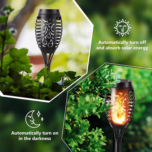 Garden Torch Solar-Powered Realistic Flame Dusk-to-Dawn Sensor