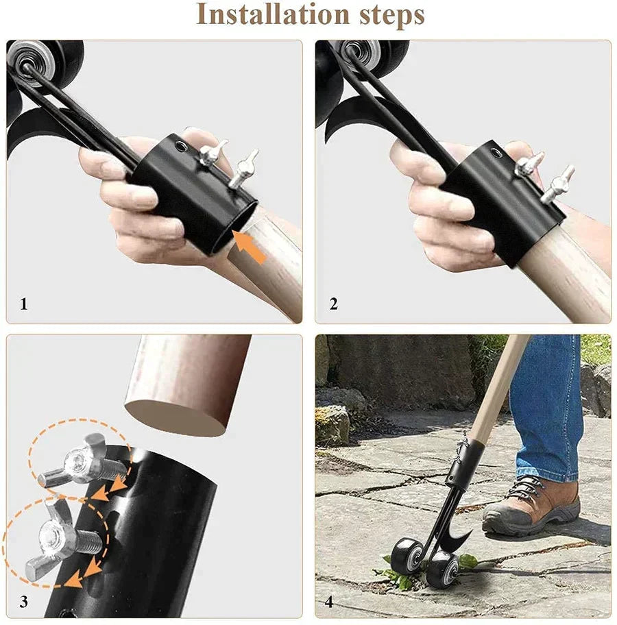 Garden Weed Remover Adjustable Handle & Two Wheels