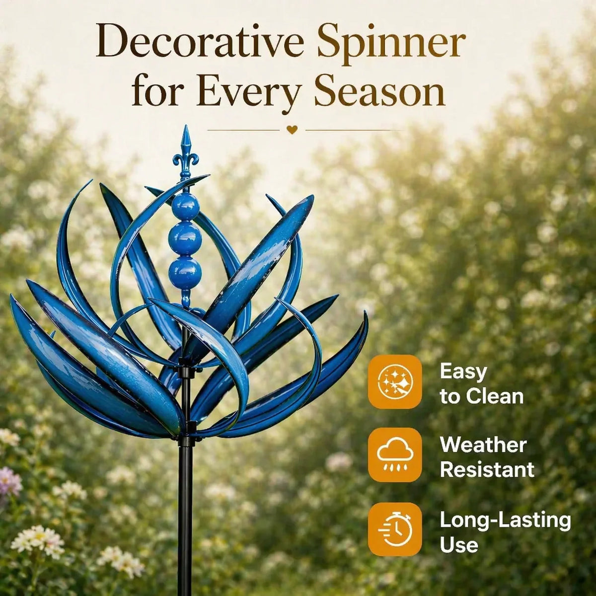 Garden Wind Spinner Lotus Design Rust-Resistant Metal