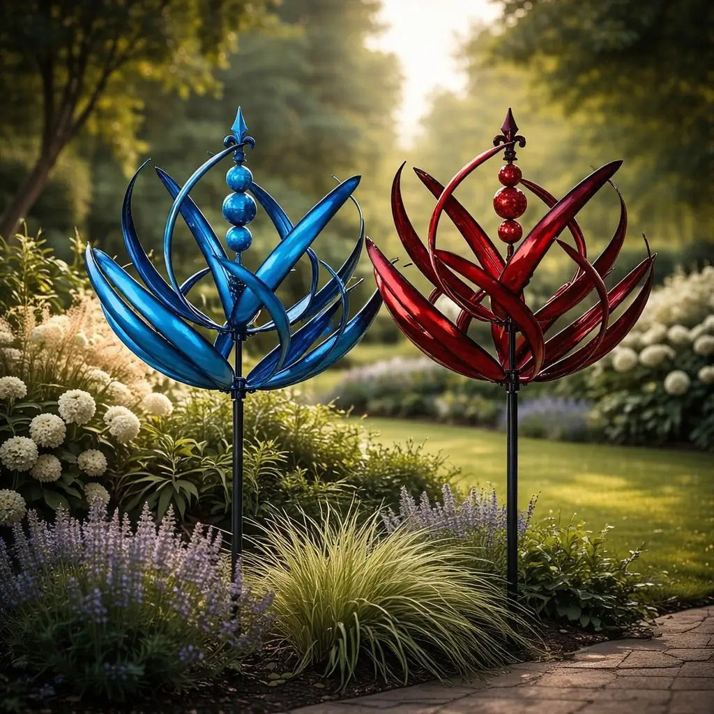 Garden Wind Spinner Lotus Design Rust-Resistant Metal