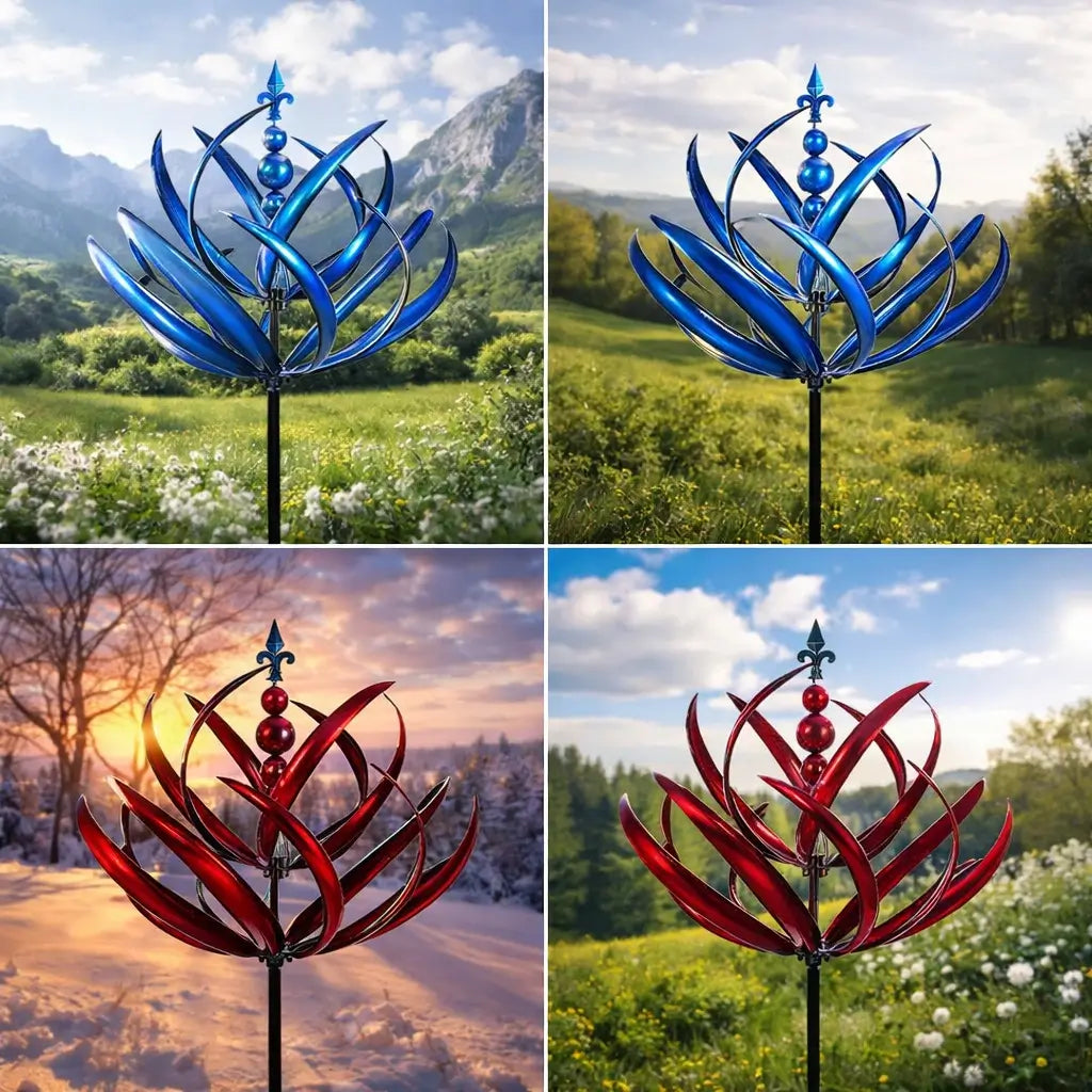 Garden Wind Spinner Lotus Design Rust-Resistant Metal