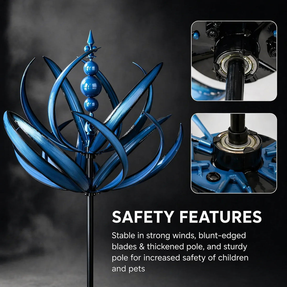Garden Wind Spinner Lotus Design Rust-Resistant Metal