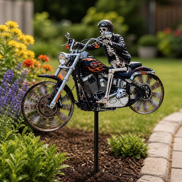 Garden Wind Spinner Motorcycle Skeleton Acrylic Ground Spike