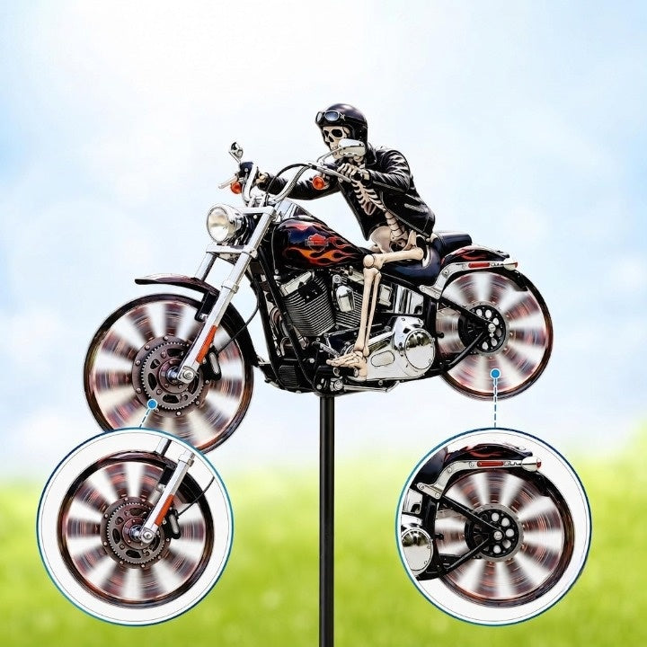 Garden Wind Spinner Motorcycle Skeleton Acrylic Ground Spike