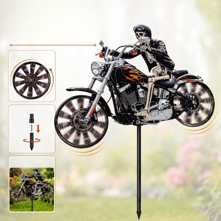 Garden Wind Spinner Motorcycle Skeleton Acrylic Ground Spike