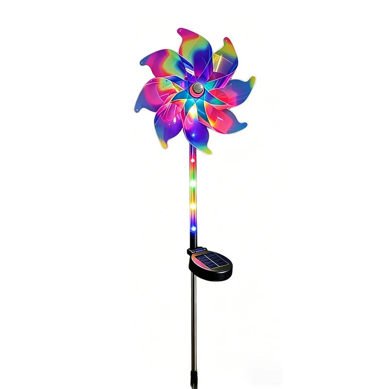 Garden Windmill Solar Powered Colorful LED Weatherproof