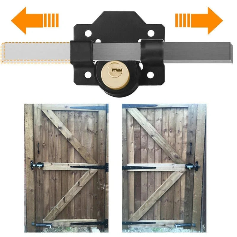 Gate Lock Spring-Loaded Bolt & Key Cylinder Rust-Resistant Iron