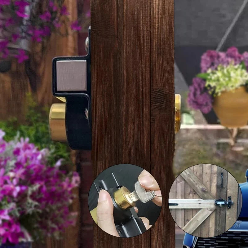 Gate Lock Spring-Loaded Bolt & Key Cylinder Rust-Resistant Iron