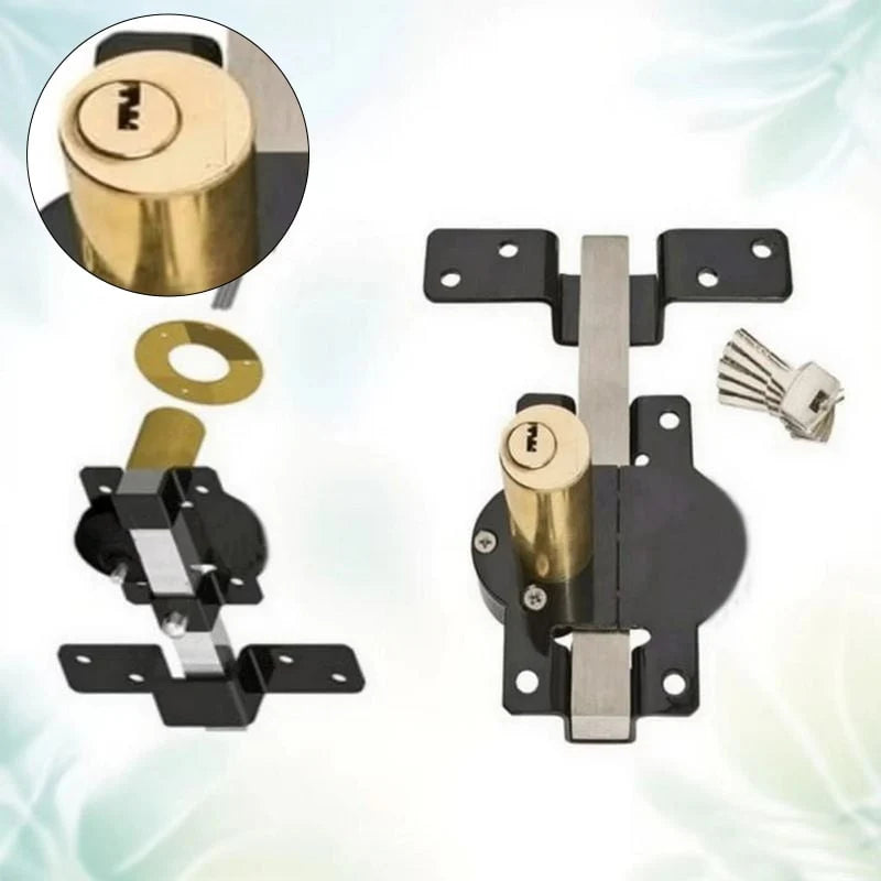 Gate Lock Spring-Loaded Bolt & Key Cylinder Rust-Resistant Iron