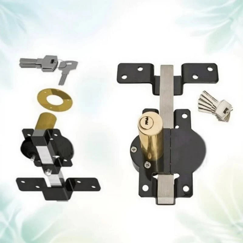 Gate Lock Spring-Loaded Bolt & Key Cylinder Rust-Resistant Iron