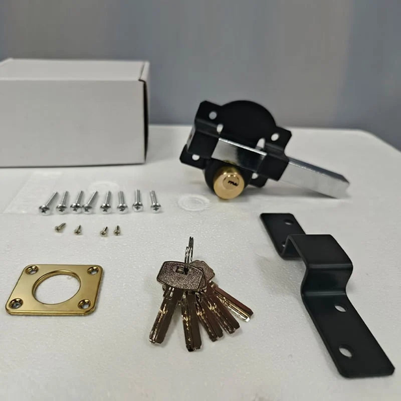 Gate Lock Spring-Loaded Bolt & Key Cylinder Rust-Resistant Iron