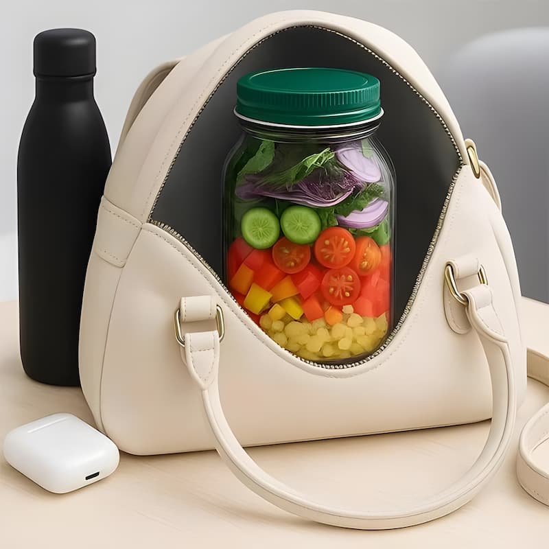 Glass Salad Container Screw-Seal Lid & Dressing Compartment