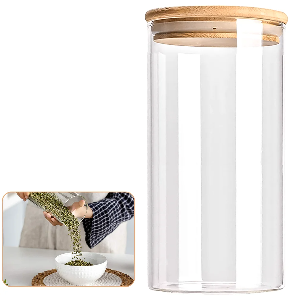 Glass Storage Jars Airtight Wooden Lids Set of 5