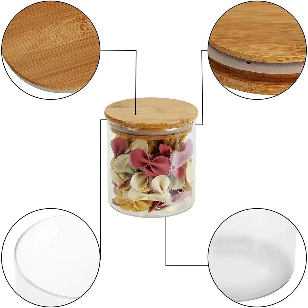 Glass Storage Jars Airtight Wooden Lids Set of 5
