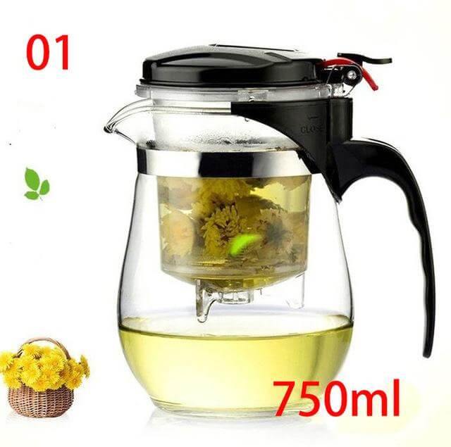 Glass Teapot Heat-Resistant Stainless Steel Strainer & Drip-Free Spout