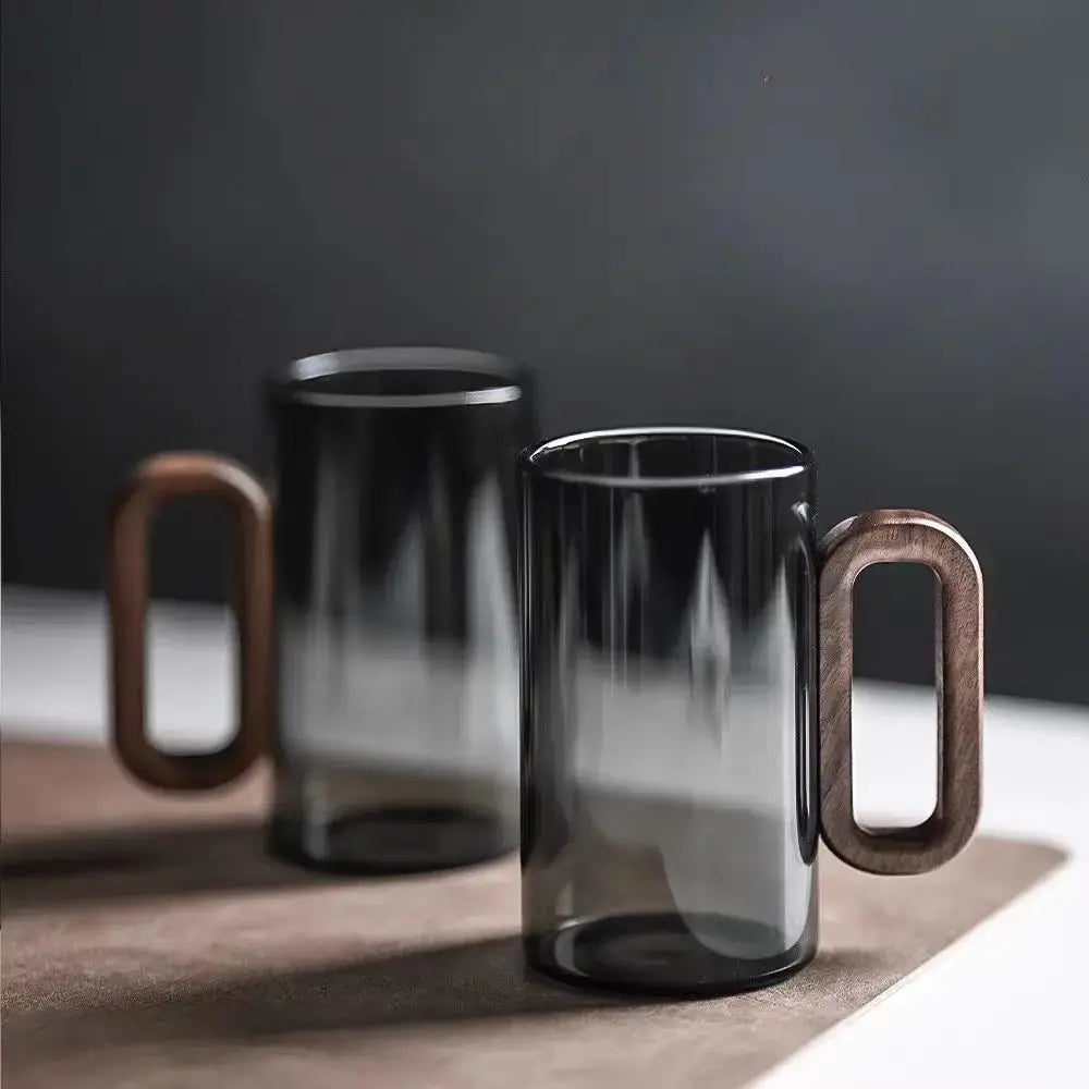 Glass Tumbler Borosilicate Heat-Resistant Wooden Handle