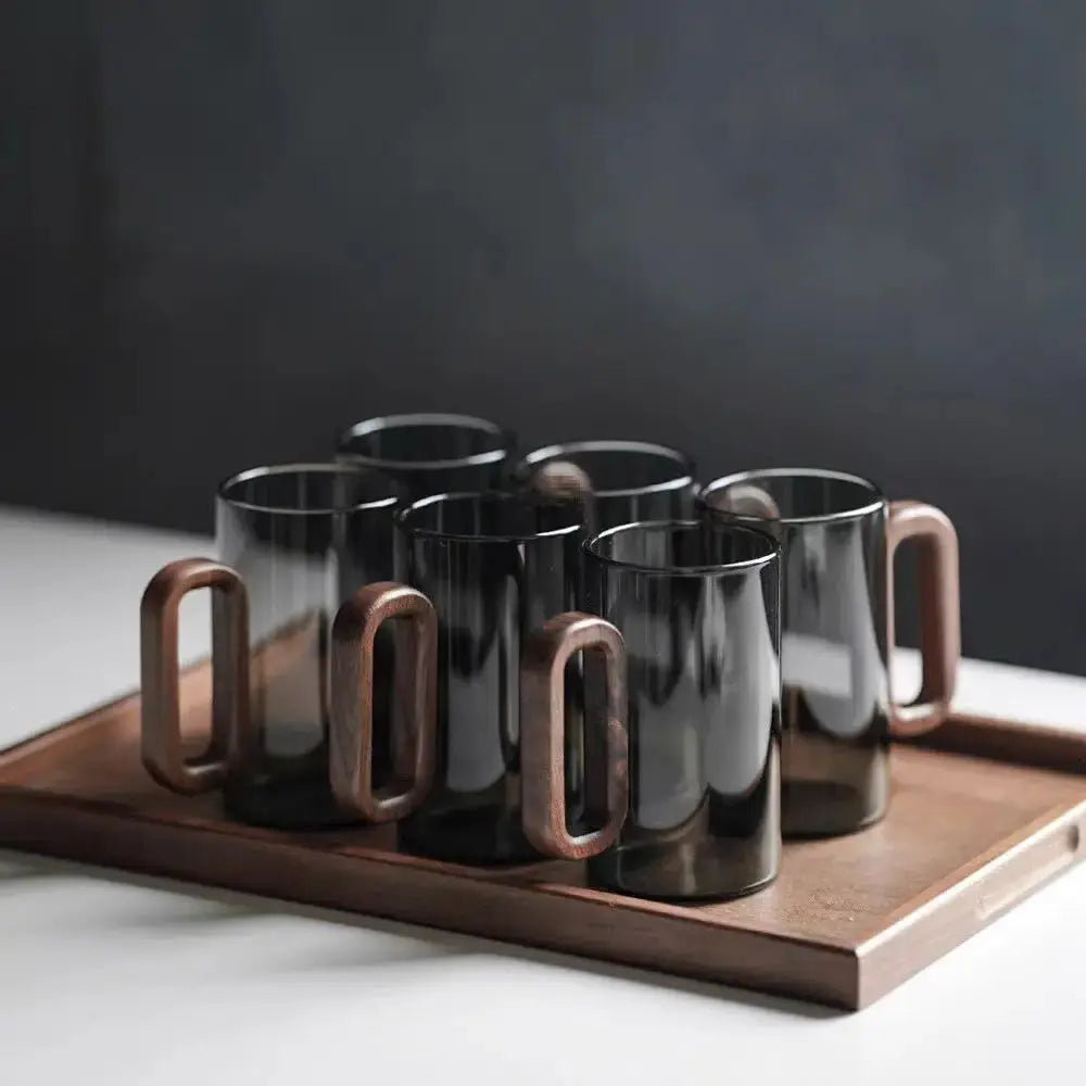 Glass Tumbler Borosilicate Heat-Resistant Wooden Handle