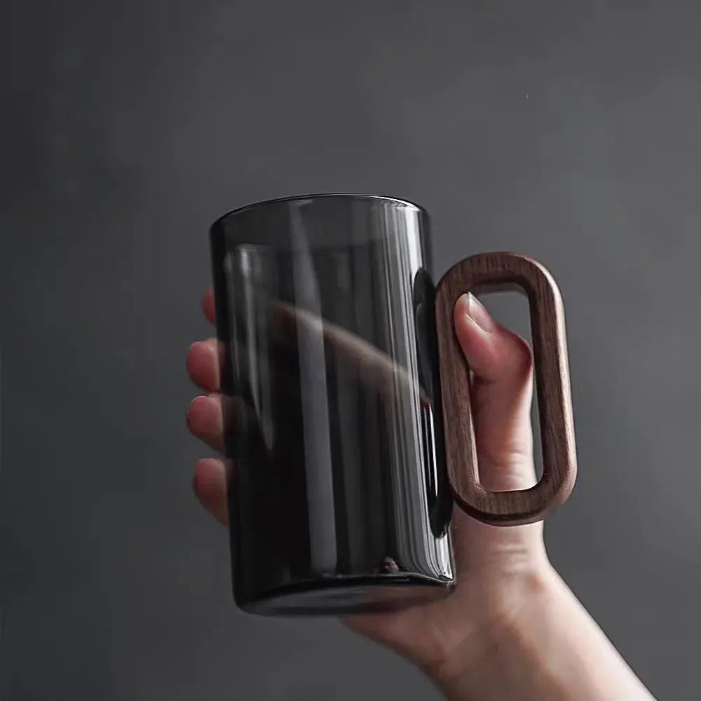 Glass Tumbler Borosilicate Heat-Resistant Wooden Handle