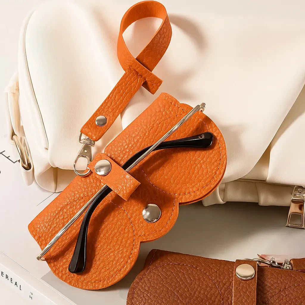 Glasses Case PU Leather Soft Lining Snap Closure