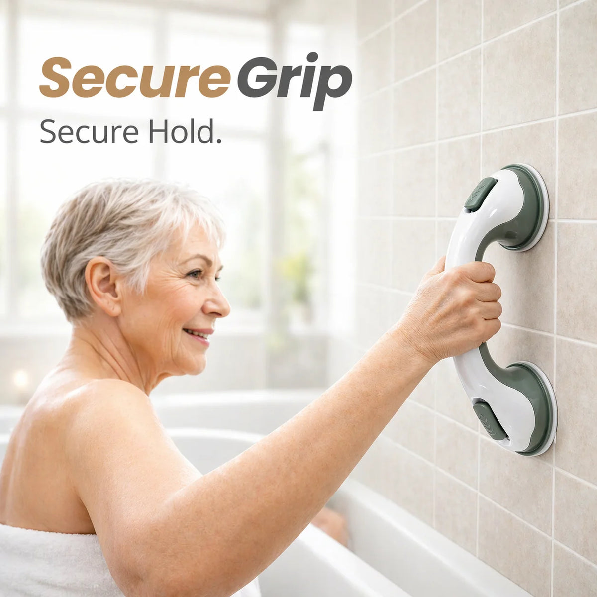 Grab Bar Suction Mount Ergonomic Curved Handle 176 lbs
