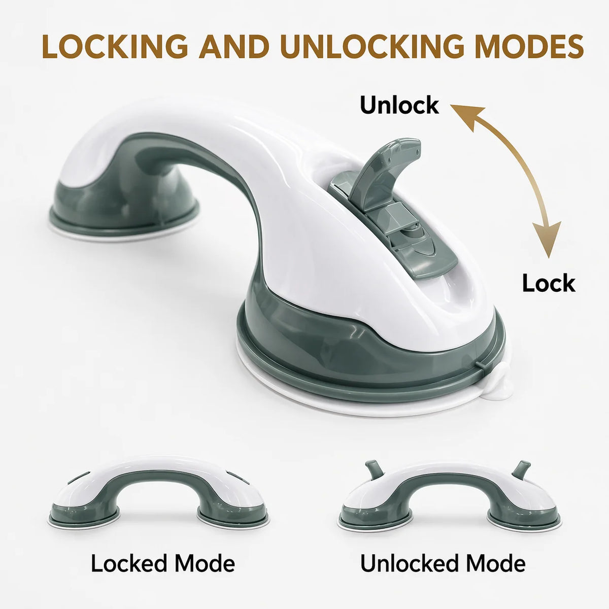 Grab Bar Suction Mount Ergonomic Curved Handle 176 lbs