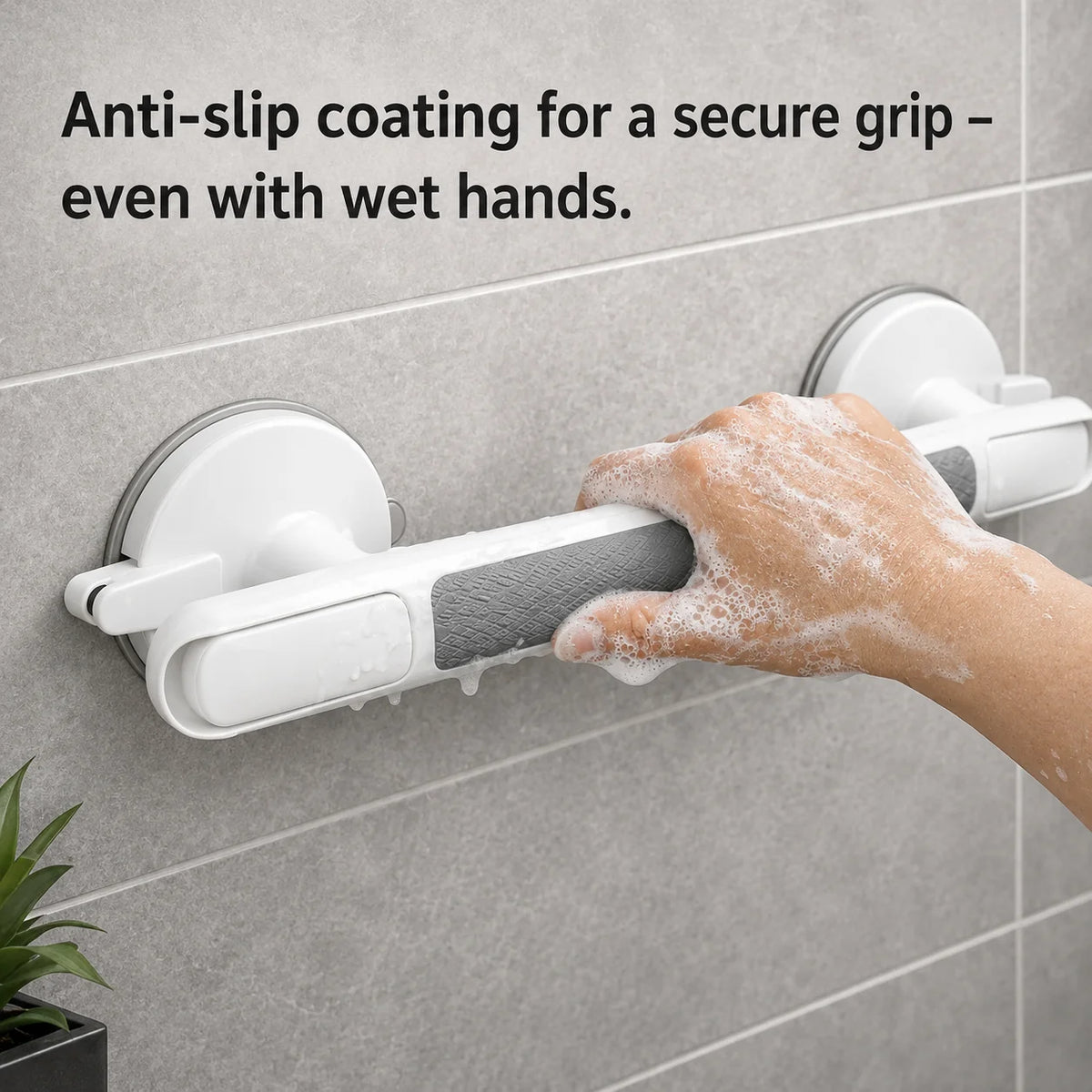 Grab Bar Suction Mount Lock & Textured Non-Slip Grip