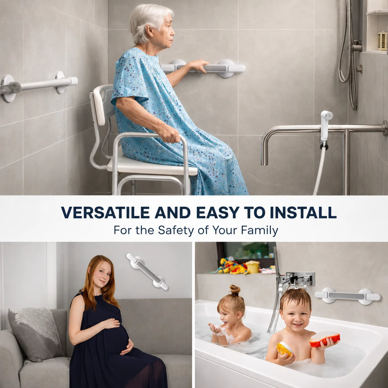Grab Bar Suction Mount Lock & Textured Non-Slip Grip