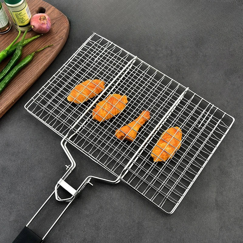 Grill Basket Foldable Locking Stainless Steel Non-Stick