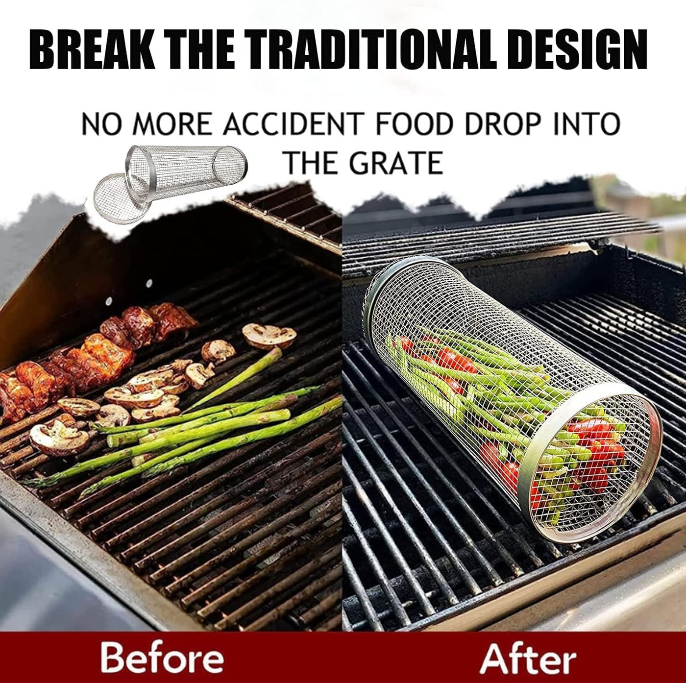Grill Basket Perforated Stainless Steel Set of 2