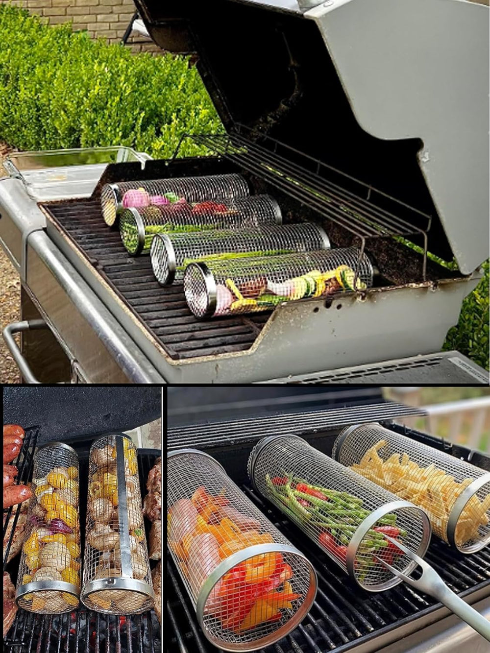 Grill Basket Perforated Stainless Steel Set of 2
