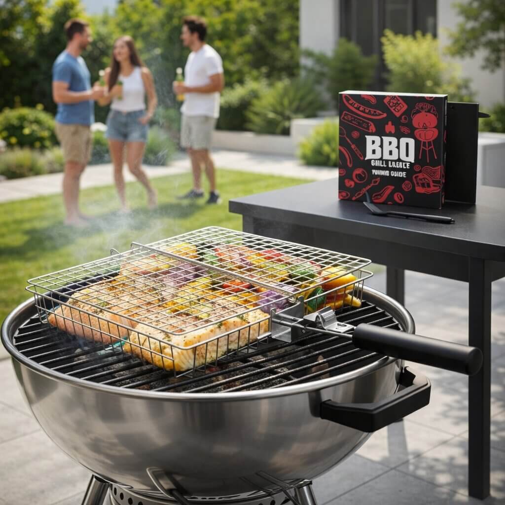 Grill Basket Stainless Steel Grid Handle Dishwasher Safe