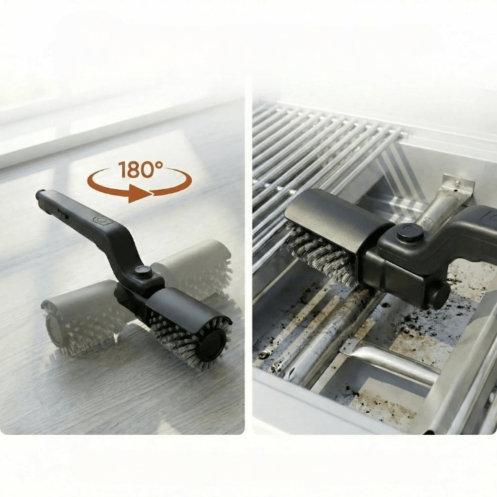 Grill Brush Electric Cordless 180° Rotating Food-Safe Nylon Bristles