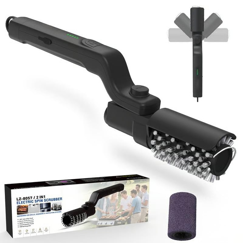 Grill Brush Motorized Cordless Rechargeable Stainless Steel Bristles