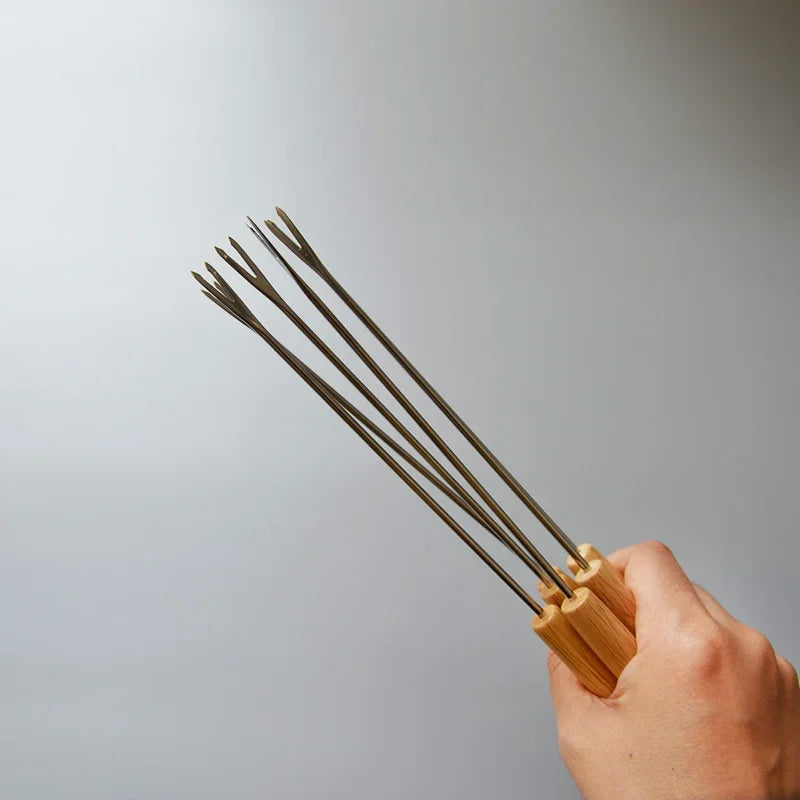 Grill Forks Stainless Steel Heat-Resistant Wooden Handles
