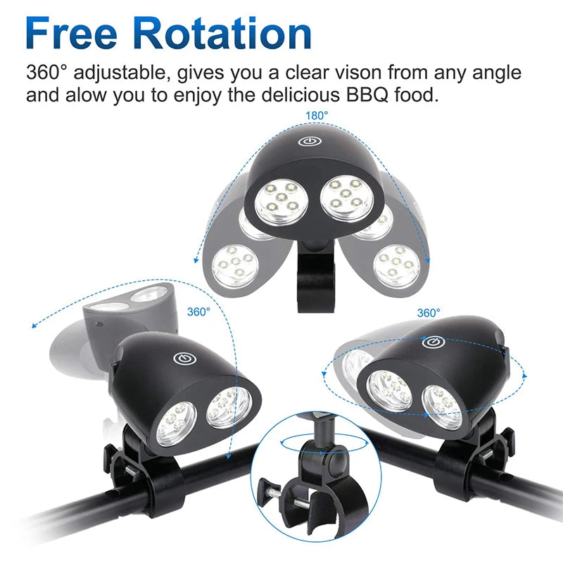 Grill Lamp 360 Degree Rotating Dual-Head LED Clip Mount
