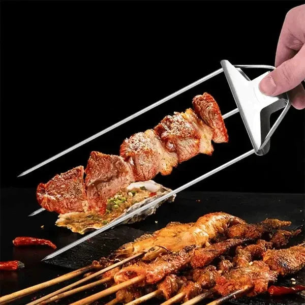 Grill Skewers Double-Prong & Sliding Scraper Stainless Steel