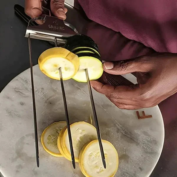 Grill Skewers Double-Prong & Sliding Scraper Stainless Steel