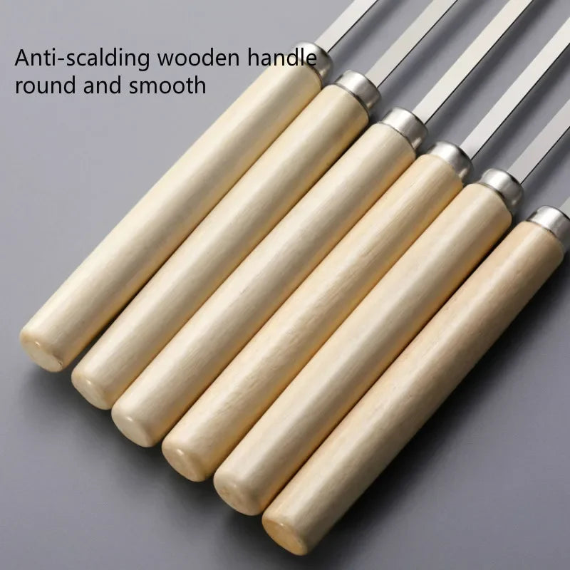 Grill Skewers Stainless Steel Flat Blade Wooden Handle