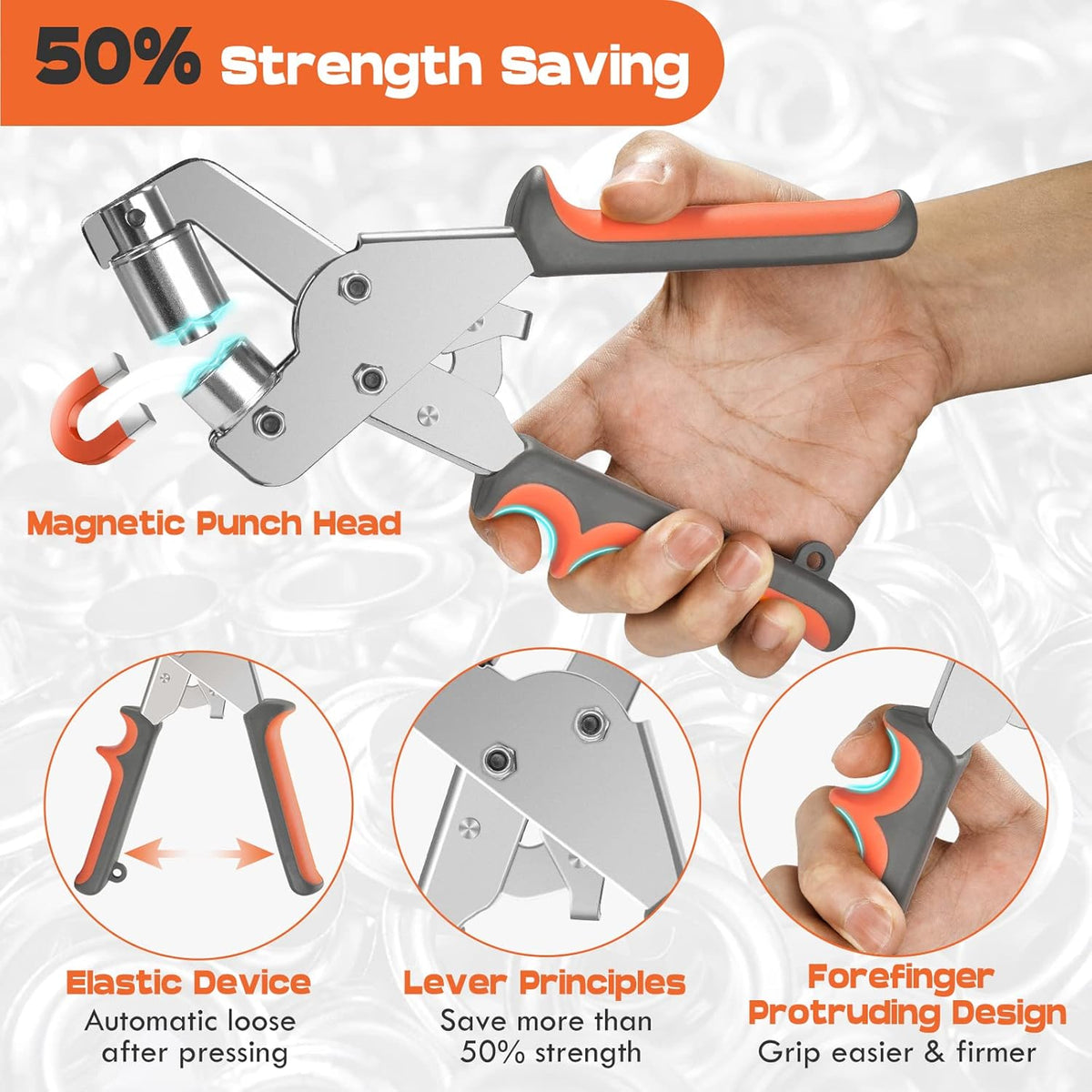 Grommet Pliers Double Lever Magnetic Head & Ergonomic Handle