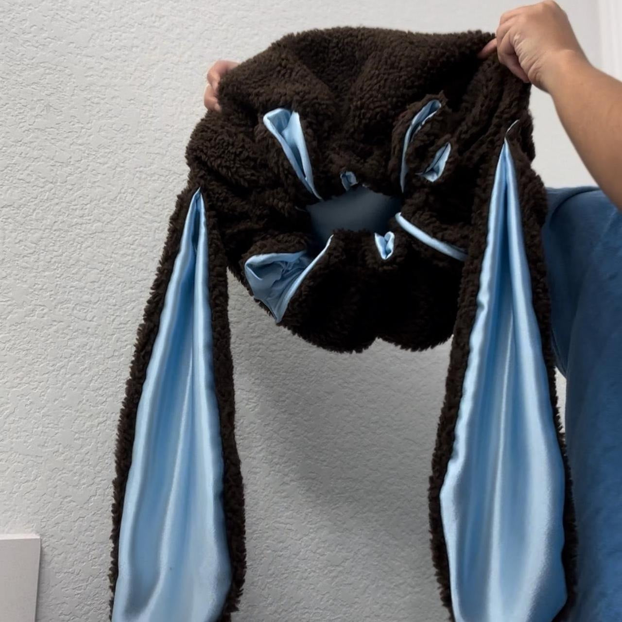 Hair Bonnet Satin Lined Sherpa Bunny Design