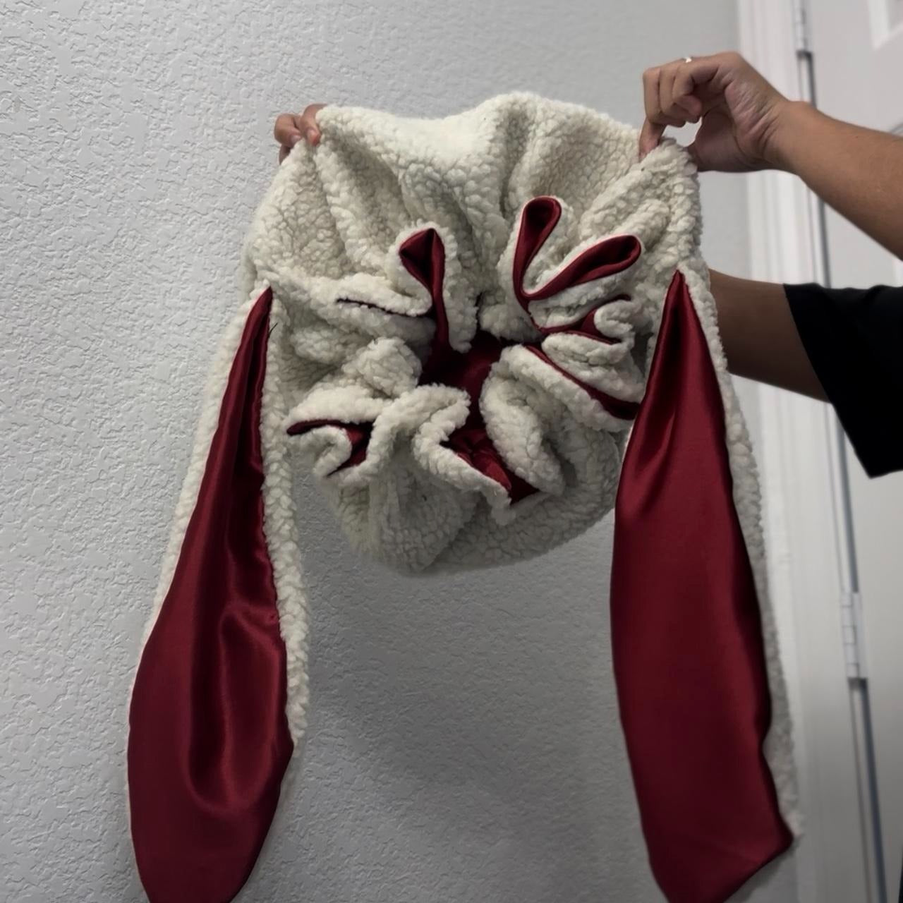 Hair Bonnet Satin Lined Sherpa Bunny Design