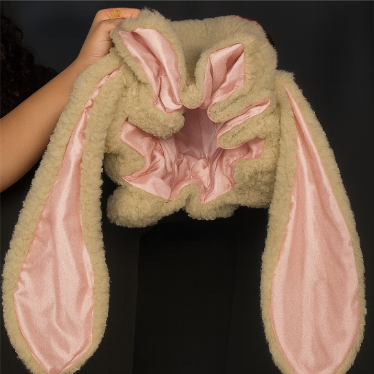 Hair Bonnet Satin Lined Sherpa Bunny Design