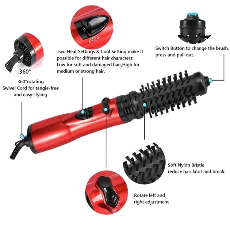 Hair Dryer 3-in-1 Rotating & Interchangeable Brushes