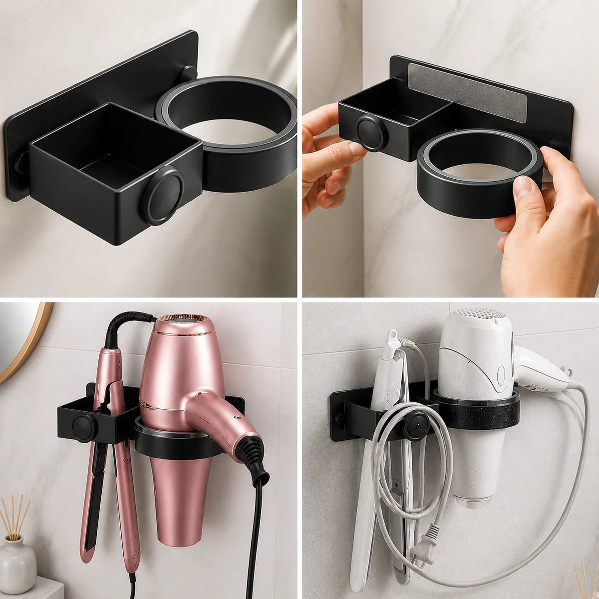 Hair Dryer & Straightener Wall Mount Self-Adhesive Rust-Resistant Metal