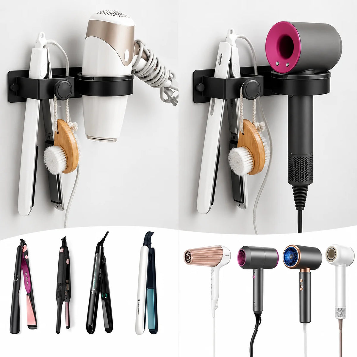 Hair Dryer & Straightener Wall Mount Self-Adhesive Rust-Resistant Metal