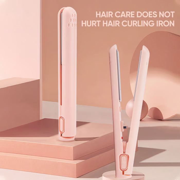 Hair Straightener & Curler USB-Powered Ceramic Plates Anti-Scald
